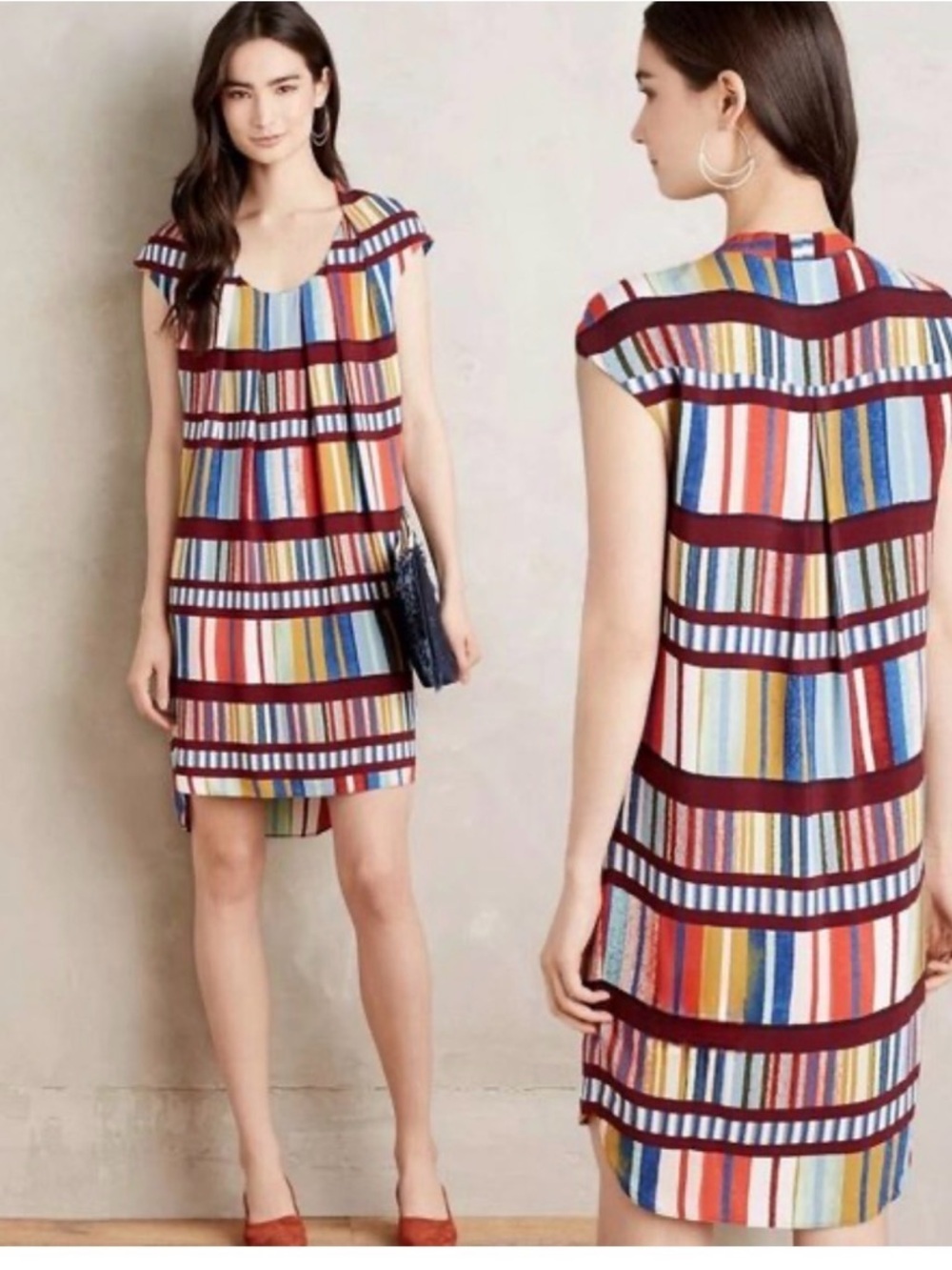 Anthropologie Maeve Au Revoir Print Shift Dress Multi-Color Striped size 4